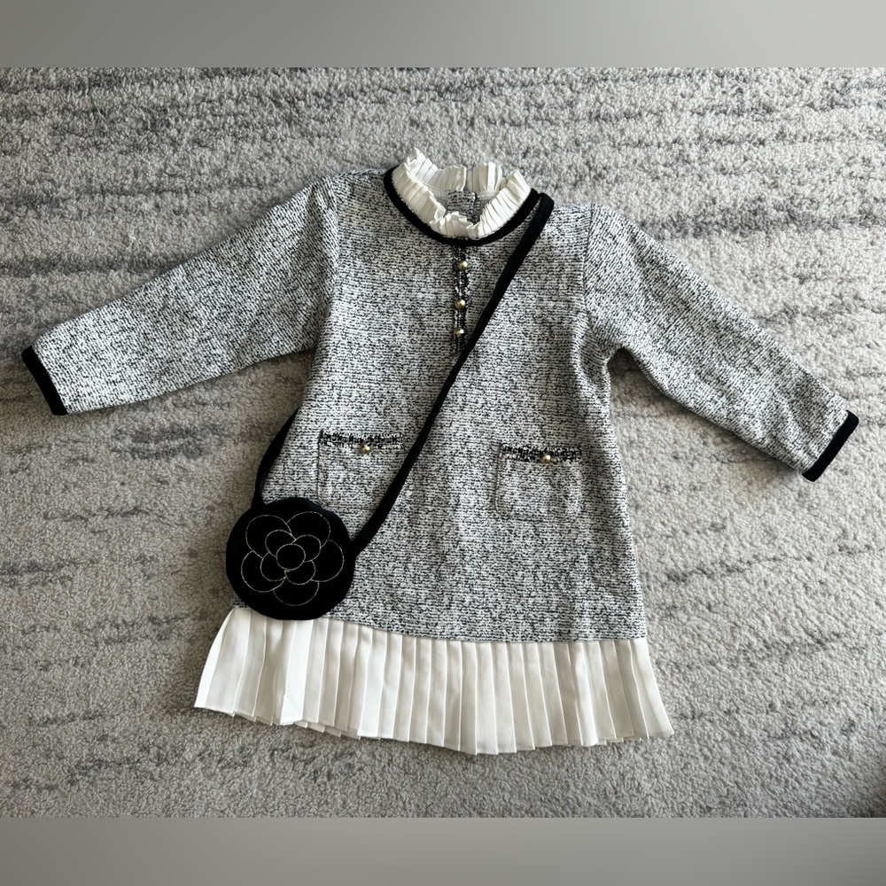 Girl’s Tweed Style Dress with Crossbody Bag